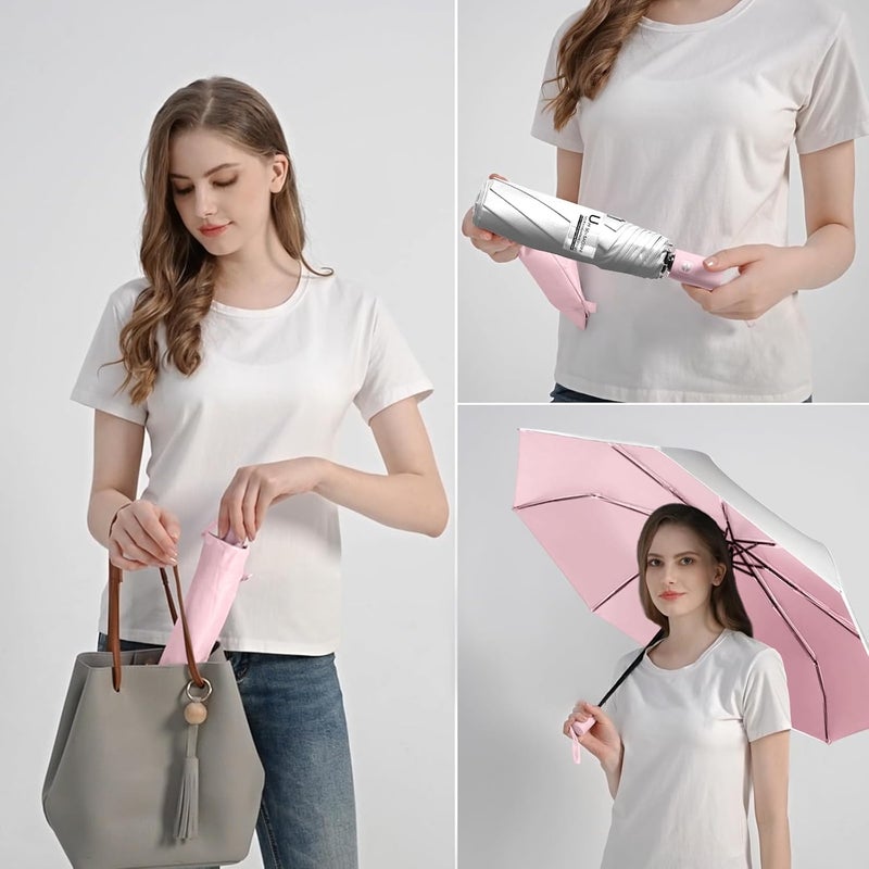 BAODINI Small UV Protection Travel Umbrella Compact for Rain and Sun UPF 50+ Windproof Portable 42 inch Umbrella for Women and Men - Image 4